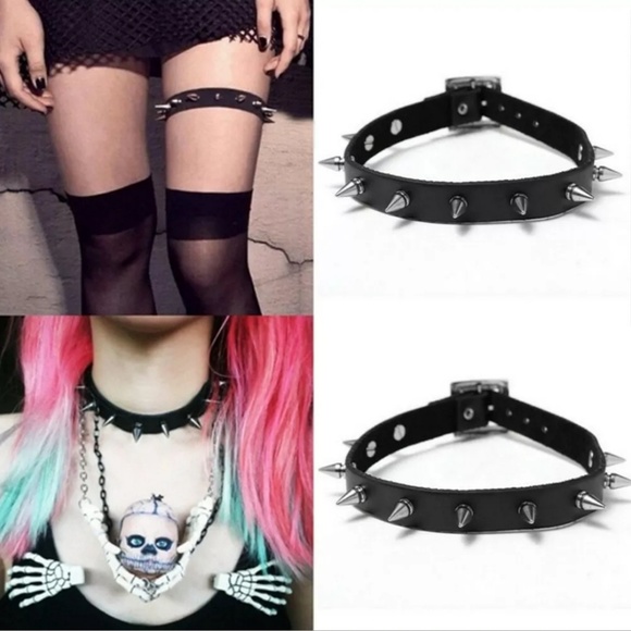 Black spike choker goth punk edgy look - Picture 5 of 8